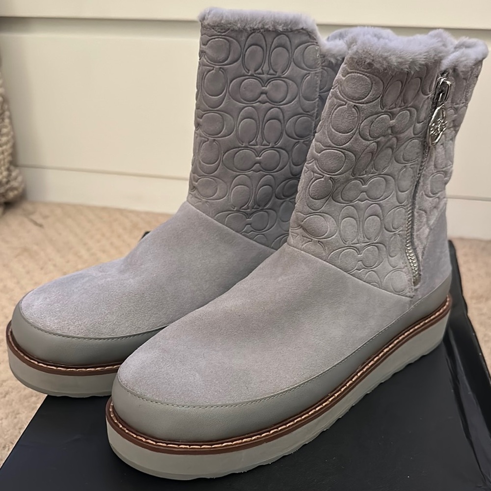 Coach Gray Winter Boots with Cozy Lining and Zipper
